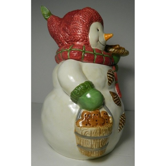 Vintage Bico Christmas Cookie Jar Snowwoman with Ginger Bread Men Cookies 10.5" - Picture 2 of 16